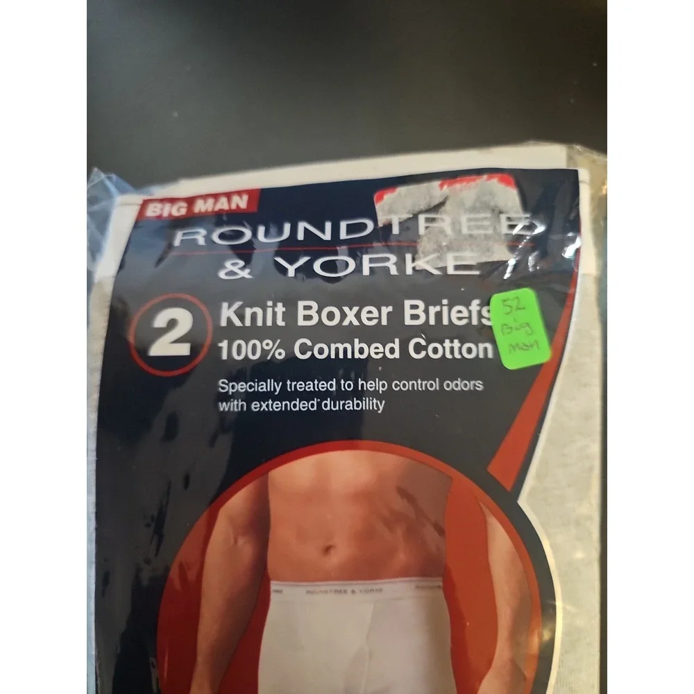 Men's Roundtree & Yorke 2 Pack White Knit Boxer Briefs 52 Big Cotton New $24